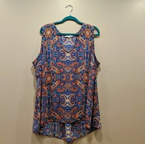 Paisley Tank - plus size - pleated back hi/lo